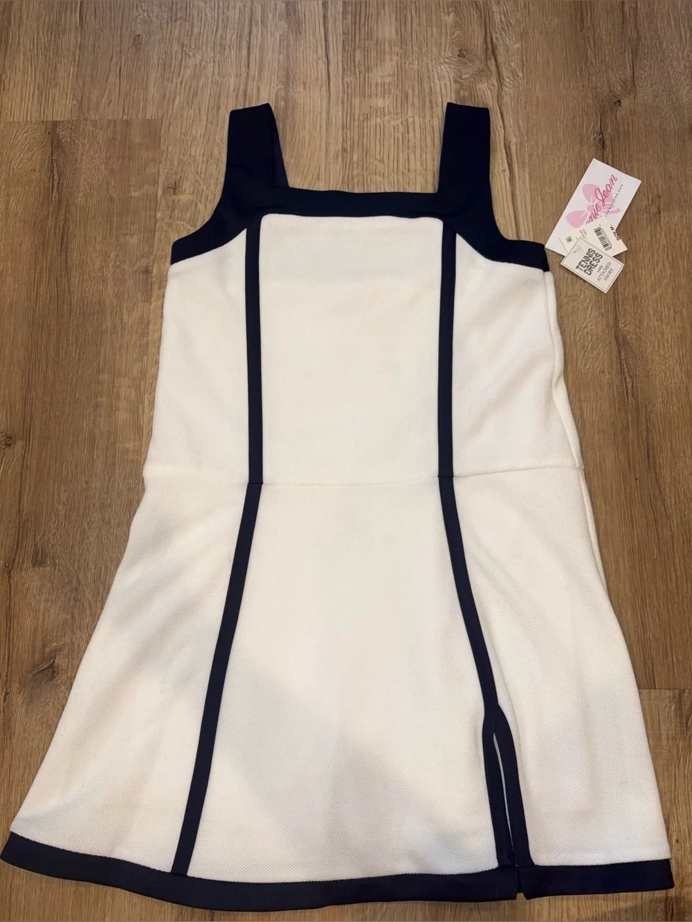 Bonnie Jean Girls White Tennis Dress with shorts Navy Trim